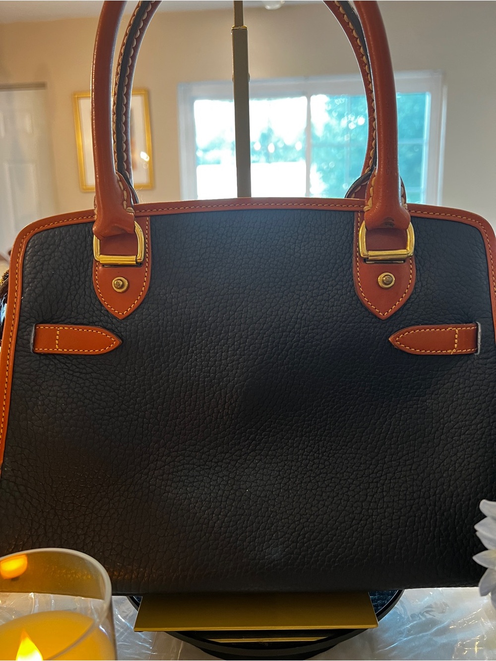 Vintage Dooney & Bourke All Weather Leather Black British Tan Satchel Crossbody - Picture 8 of 16
